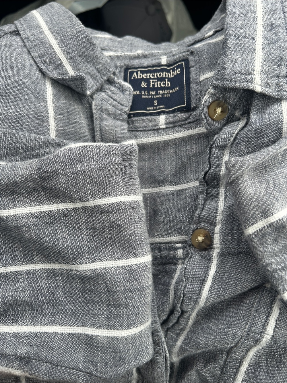 Abercrombie & Fitch Men's Charcoal Gray Striped Button-Down Shirt